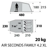 Aufblasbares Zelt Air Seconds Family 4.2 XL, 4 Personen, 2 Kabinen