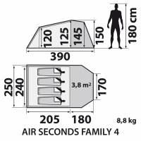 Aufblasbares Zelt Air Seconds Family 4, 4 Personen, grau QUECHUA